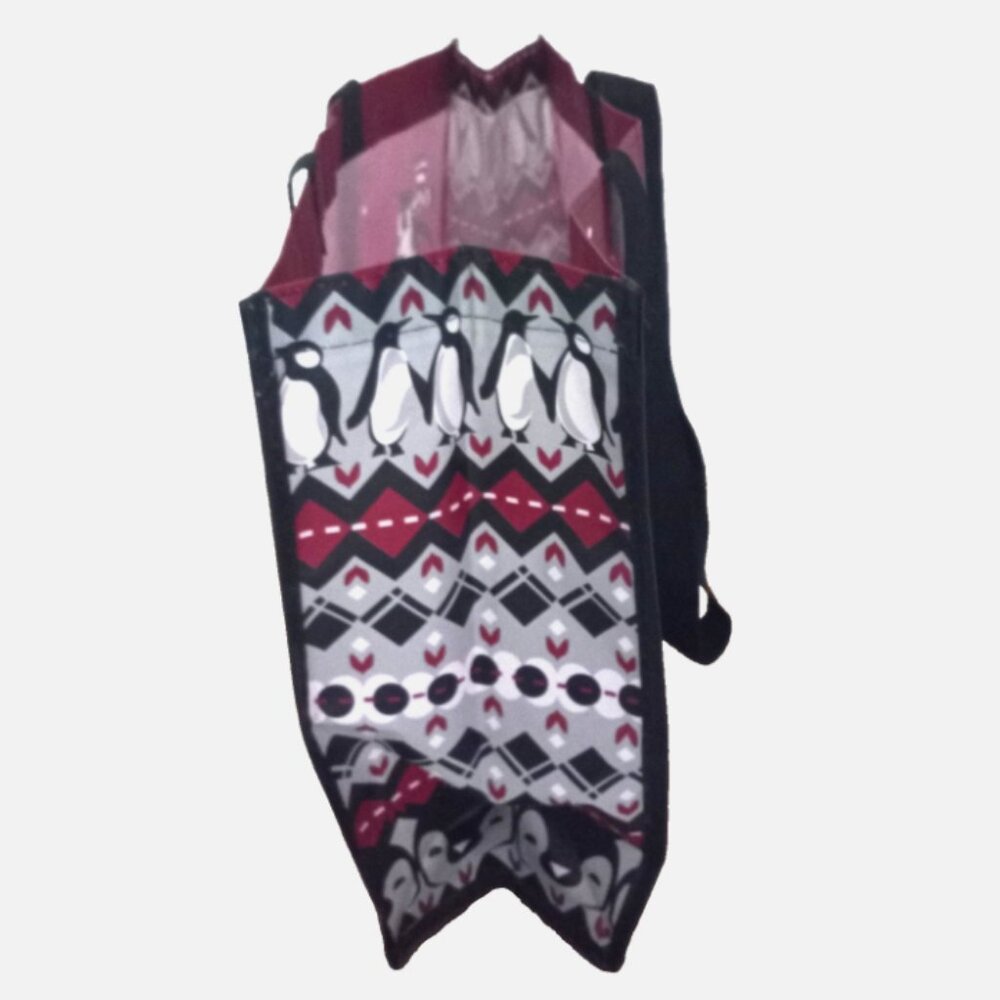 Vera Bradley Large Reusable Shopping Tote Red Winter Penguins 16x12x5.5 - Picture 2 of 5